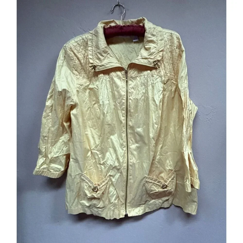 Zenergy by Chico's Womens Full Zip Windbreaker Jacket Ruched Yellow Size 3 / XL - Picture 1 of 8